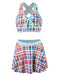 Maillot de bain à jupe à carreaux bohème multicolore des années 1970