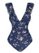 Maillot de bain multicolore à volants floraux et dos creux des années 1950