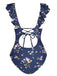 Maillot de bain multicolore à volants floraux et dos creux des années 1950