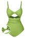 [Prévente] Maillot de bain une pièce ajouré vert uni nœud années 1930