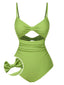 [Prévente] Maillot de bain une pièce ajouré vert uni nœud années 1930