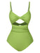 [Prévente] Maillot de bain une pièce ajouré vert uni nœud années 1930