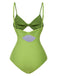 [Prévente] Maillot de bain une pièce ajouré vert uni nœud années 1930