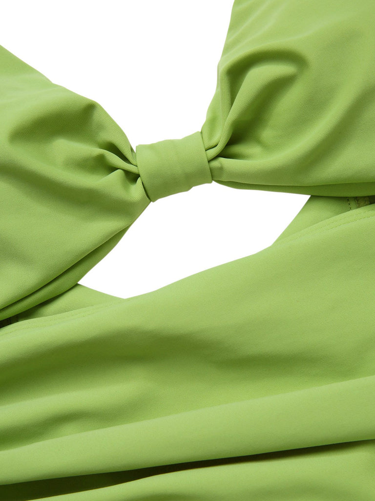 [Prévente] Maillot de bain une pièce ajouré vert uni nœud années 1930