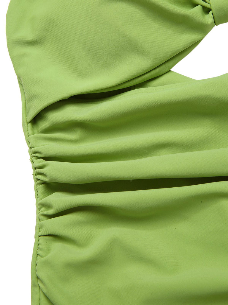 [Prévente] Maillot de bain une pièce ajouré vert uni nœud années 1930