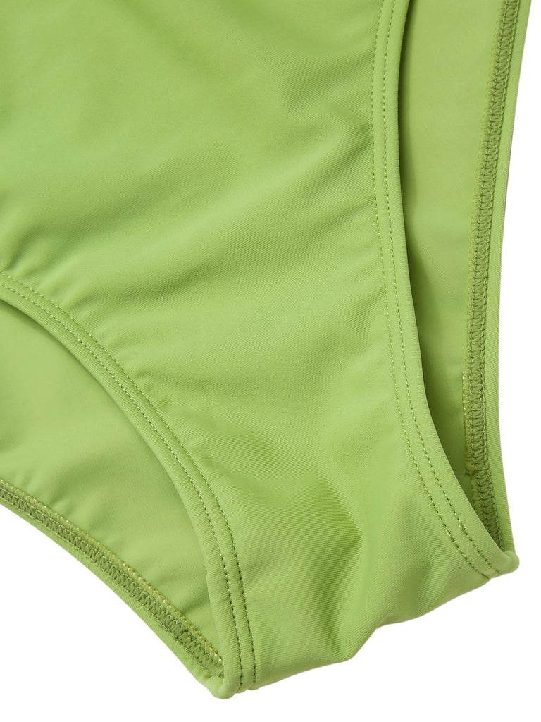 [Prévente] Maillot de bain une pièce ajouré vert uni nœud années 1930