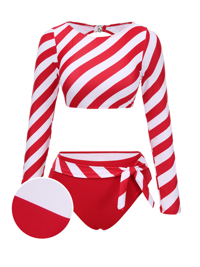 [Prévente] Maillot de bain col bateau à rayures rouges des années 1970