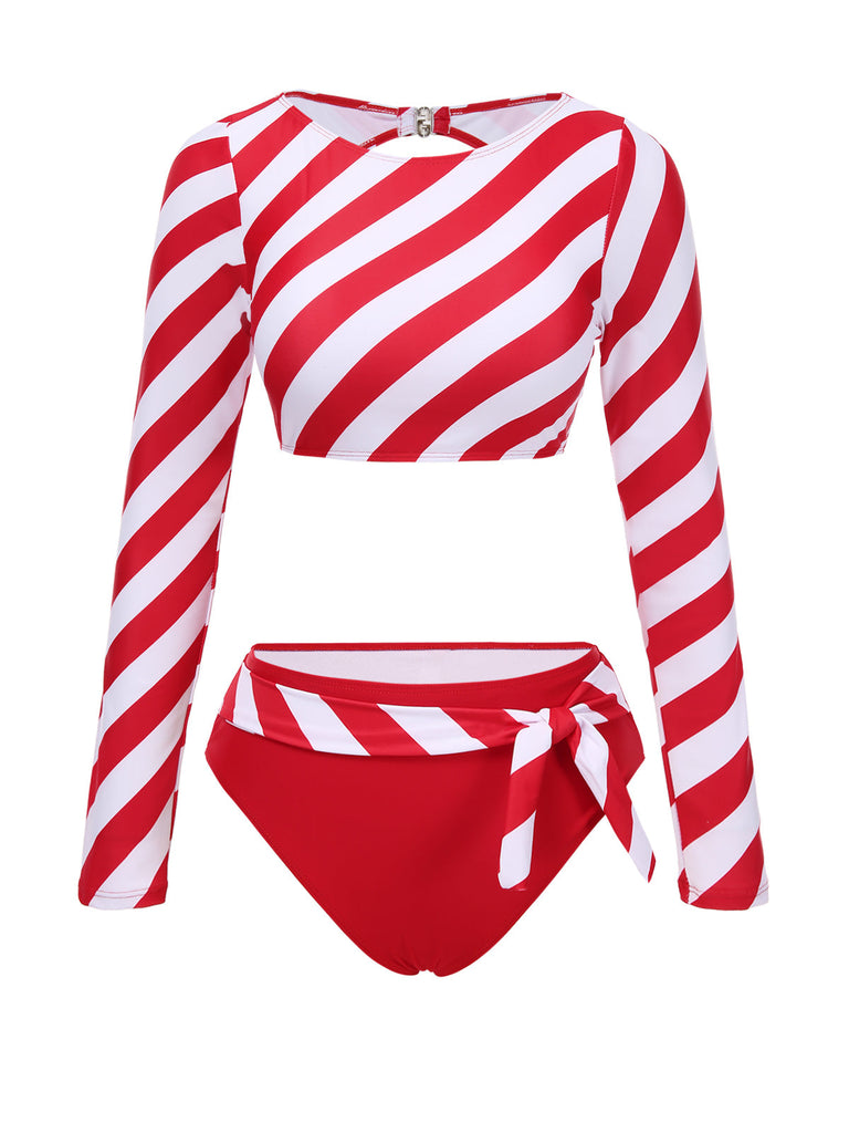 [Prévente] Maillot de bain col bateau à rayures rouges des années 1970