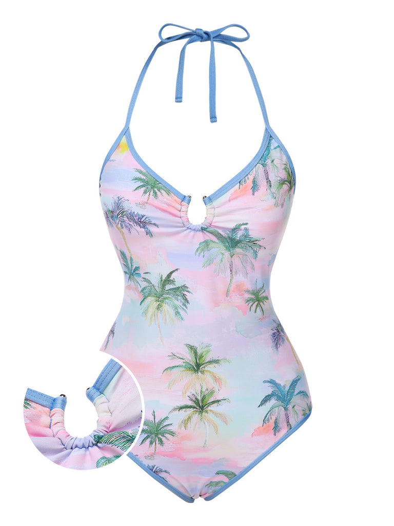 [Prévente] Maillot de bain hawaïen dos nu motif cocotiers des années 1970