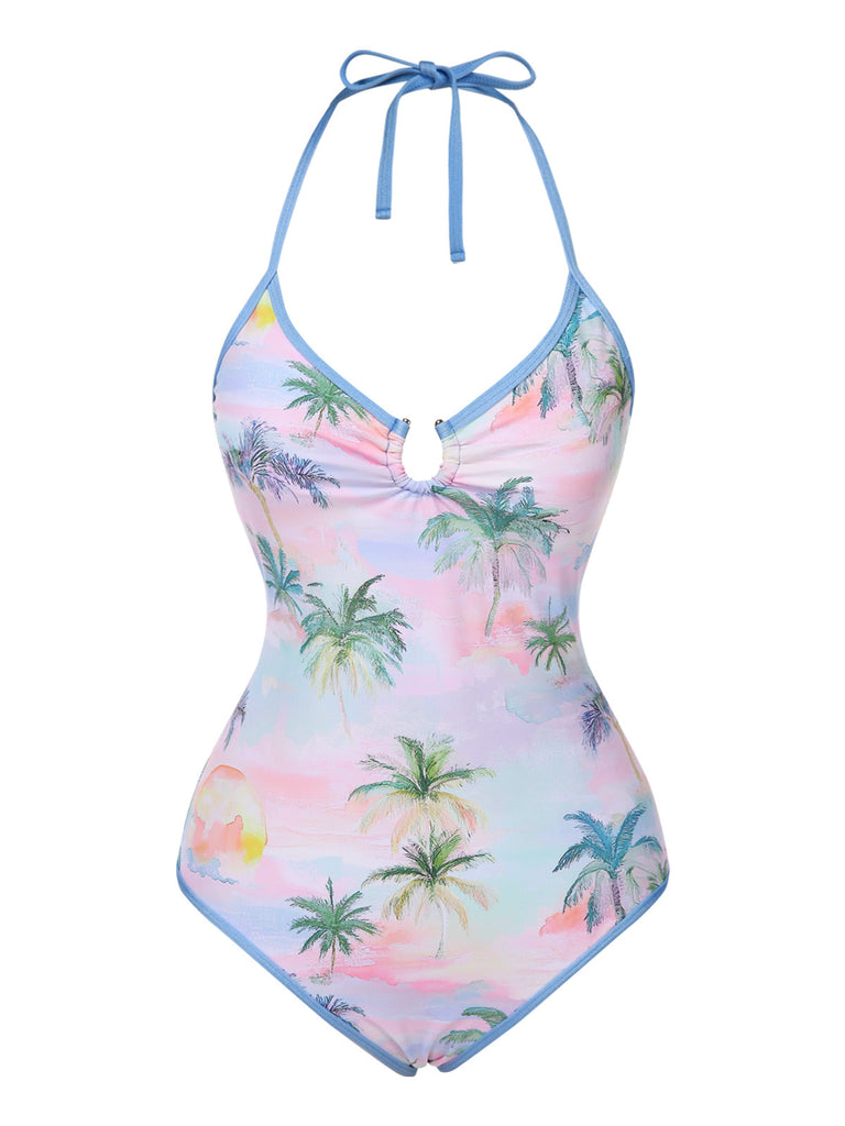 [Prévente] Maillot de bain hawaïen dos nu motif cocotiers des années 1970