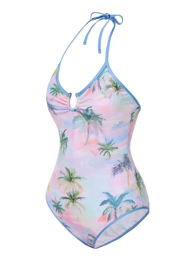 [Prévente] Maillot de bain hawaïen dos nu motif cocotiers des années 1970
