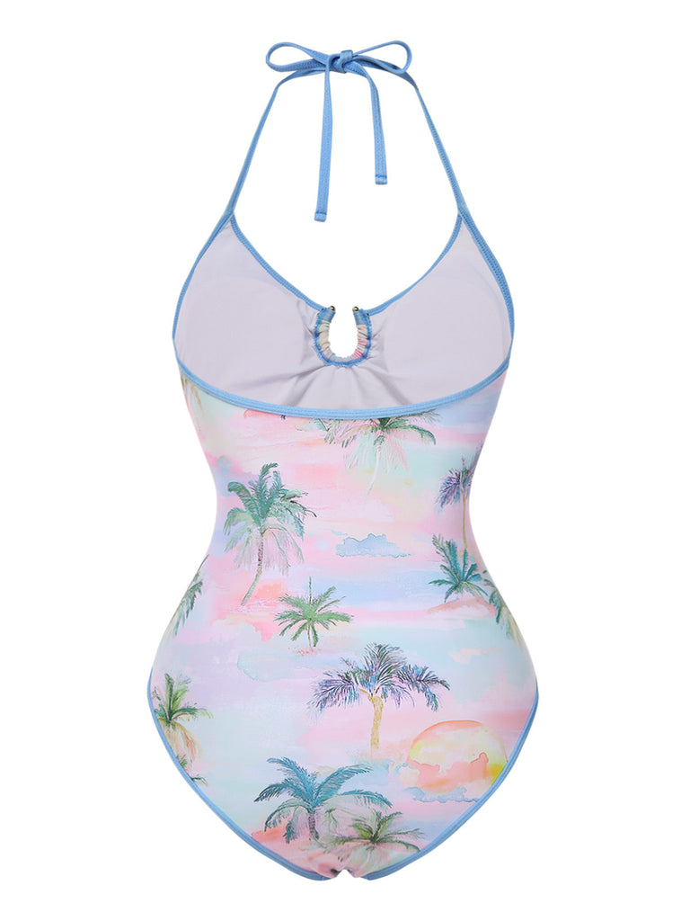 [Prévente] Maillot de bain hawaïen dos nu motif cocotiers des années 1970