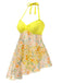[Prévente] Maillot de bain jaune dos nu patchwork floral des années 1960