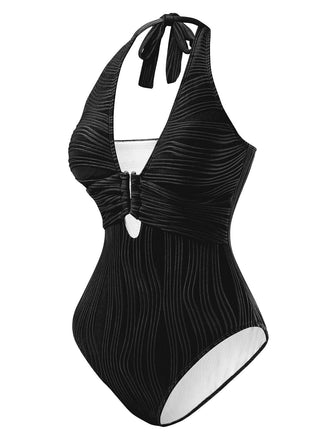 Maillot de bain dos nu texturé à anneau creux en U années 1950