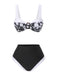 [Prévente] Ensemble bikini noir à motif floral Hepburn des années 1940