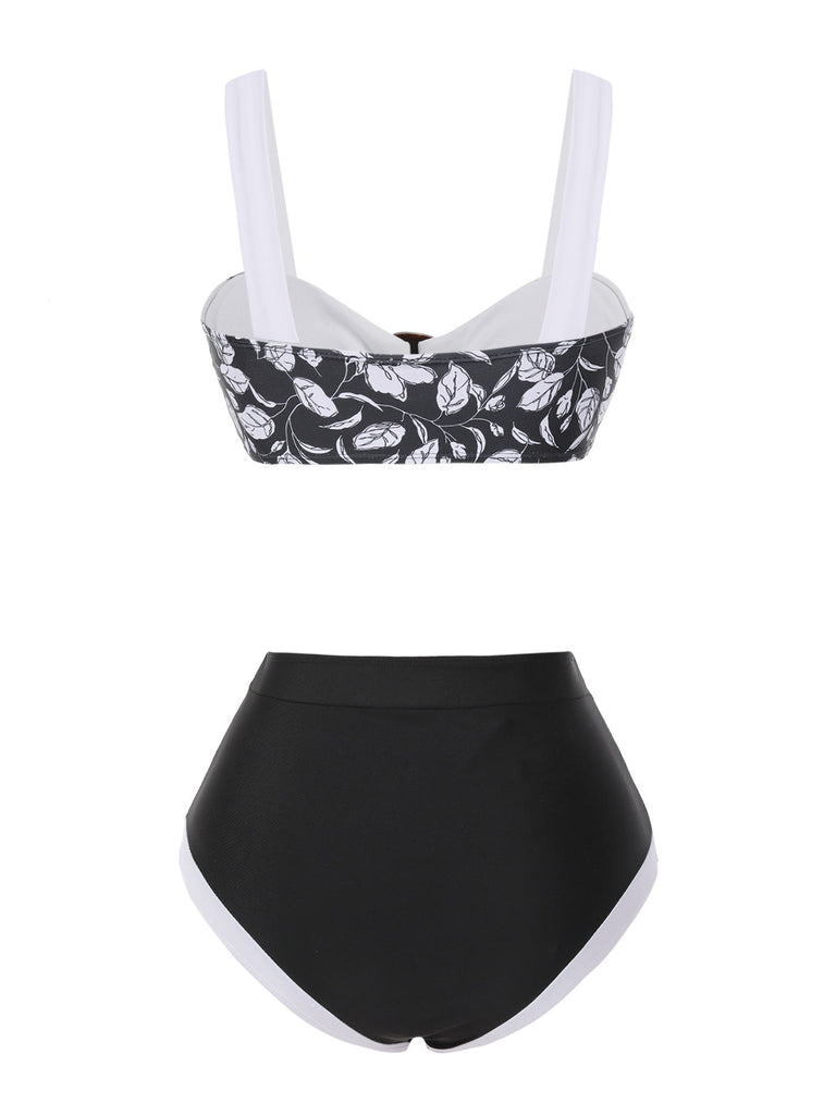 [Prévente] Ensemble bikini noir à motif floral Hepburn des années 1940