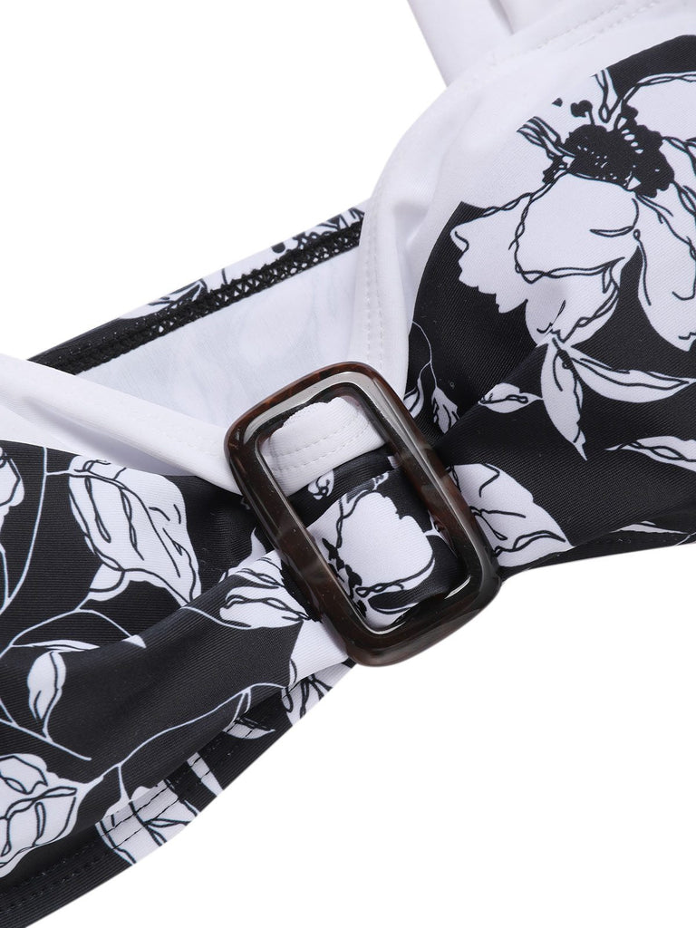 [Prévente] Ensemble bikini noir à motif floral Hepburn des années 1940