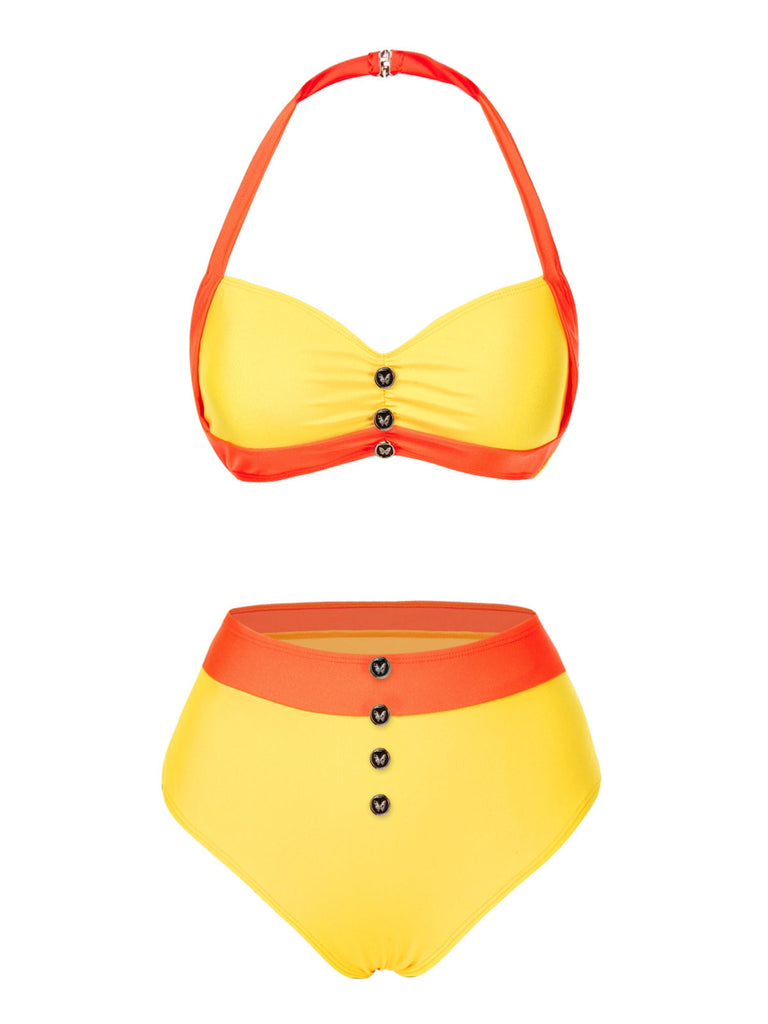 [Prévente] Ensemble bikini dos nu colorblock jaune et orange années 1960