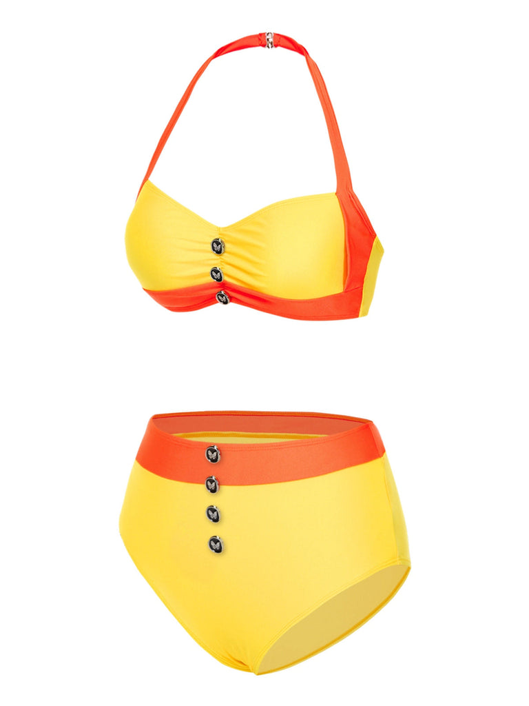 [Prévente] Ensemble bikini dos nu colorblock jaune et orange années 1960