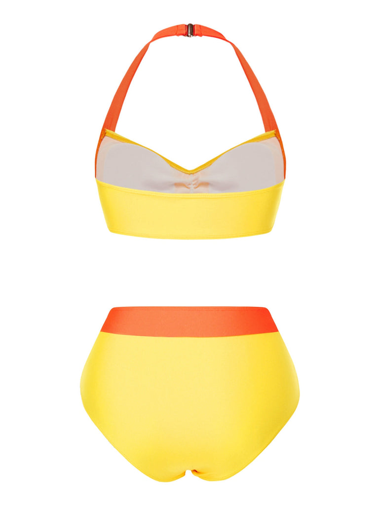 [Prévente] Ensemble bikini dos nu colorblock jaune et orange années 1960