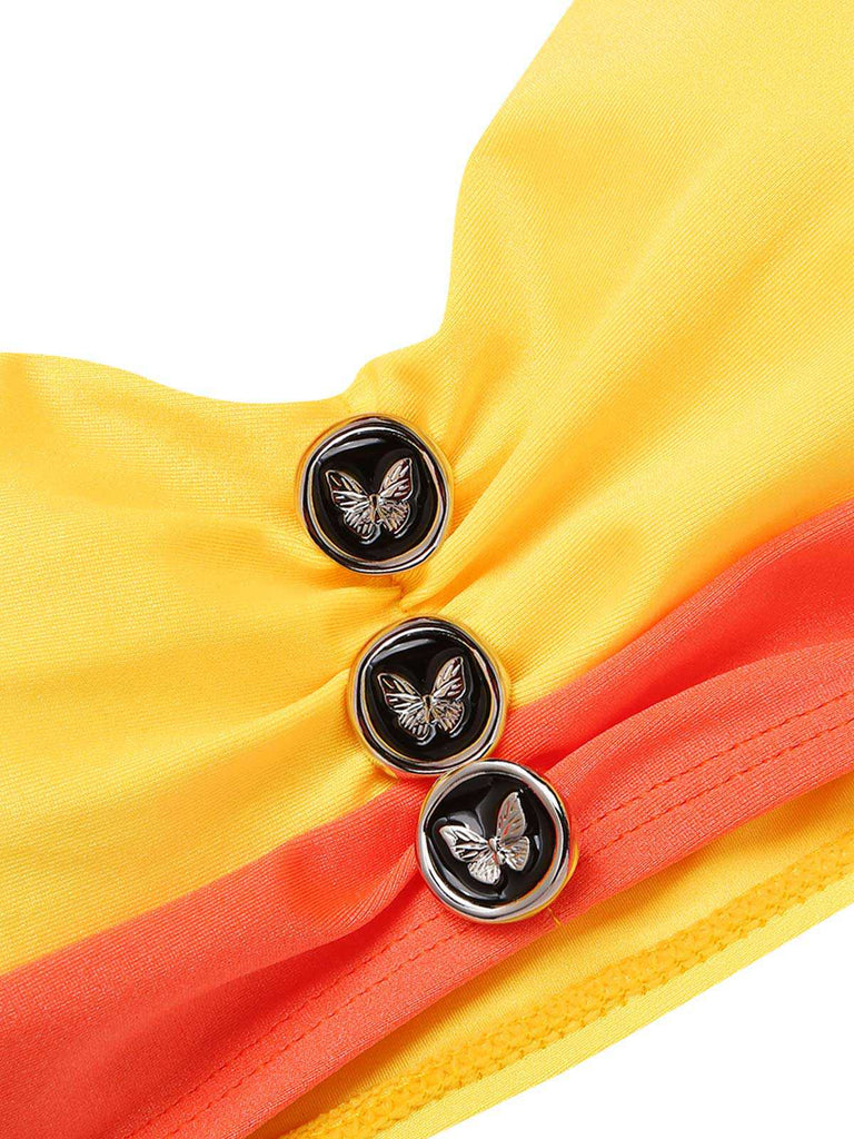 [Prévente] Ensemble bikini dos nu colorblock jaune et orange années 1960