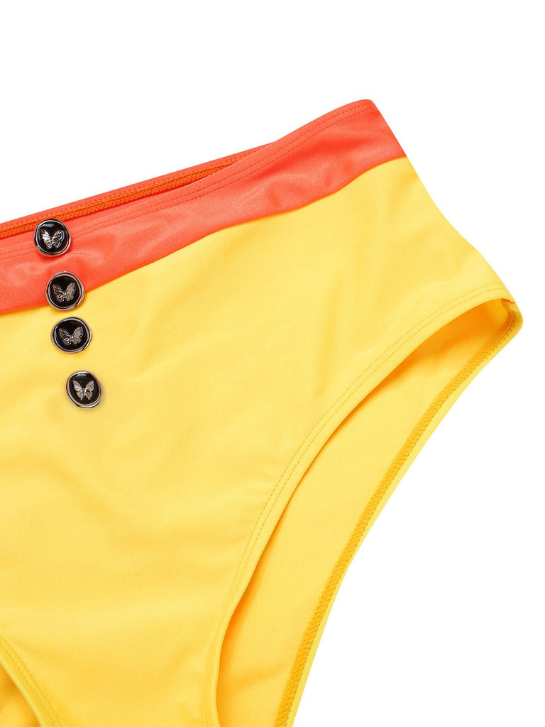 [Prévente] Ensemble bikini dos nu colorblock jaune et orange années 1960