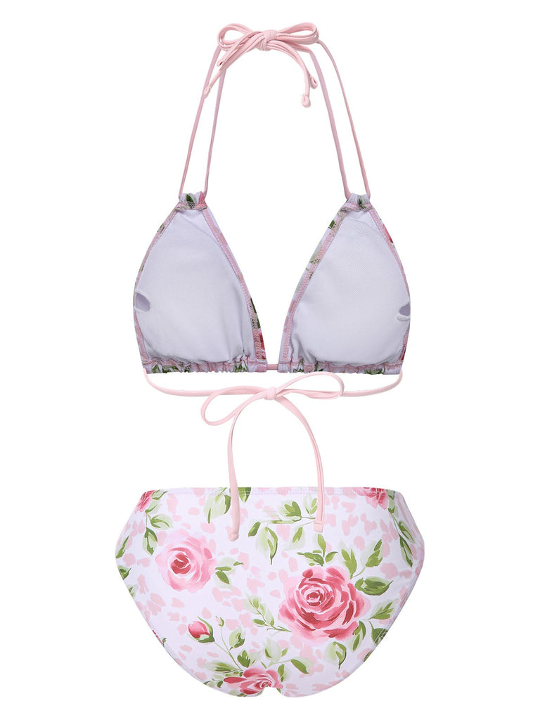 [Prévente] Ensemble bikini rose à lacets et dos nu style années 60