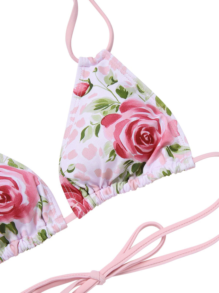 [Prévente] Ensemble bikini rose à lacets et dos nu style années 60