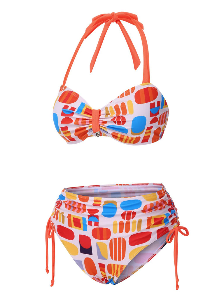 [Prévente] Ensemble de bikinis géométriques abstraits multicolores années 1970