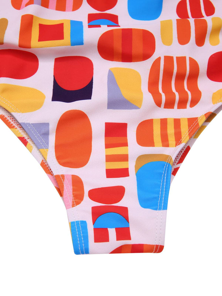 [Prévente] Ensemble de bikinis géométriques abstraits multicolores années 1970