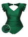 [Prévente] [Grande Taille] Maillot de bain vert manches volantées et dos creux années 1930