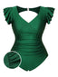 [Prévente] [Grande Taille] Maillot de bain vert manches volantées et dos creux années 1930