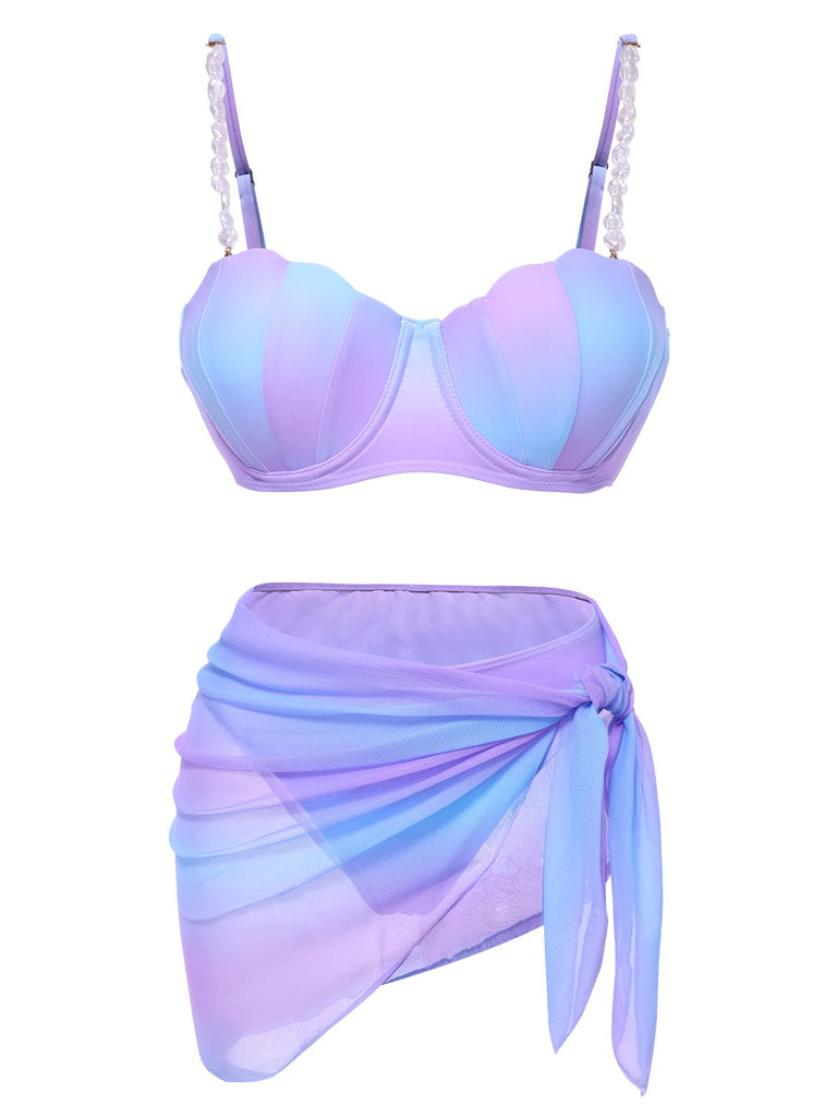 Bikini à bretelles perles et coquillage ombré années 1960