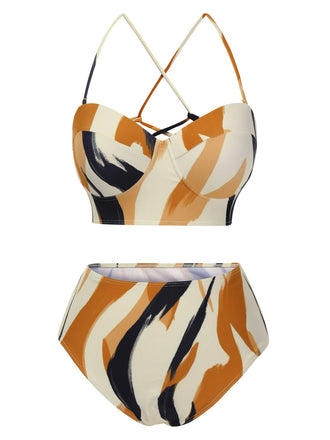 Maillot de bain à lacets multicolore avec bretelles artistiques années 1940