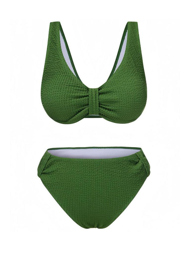 Maillot de bain en tissu texturé à nœud papillon uni des années 1940