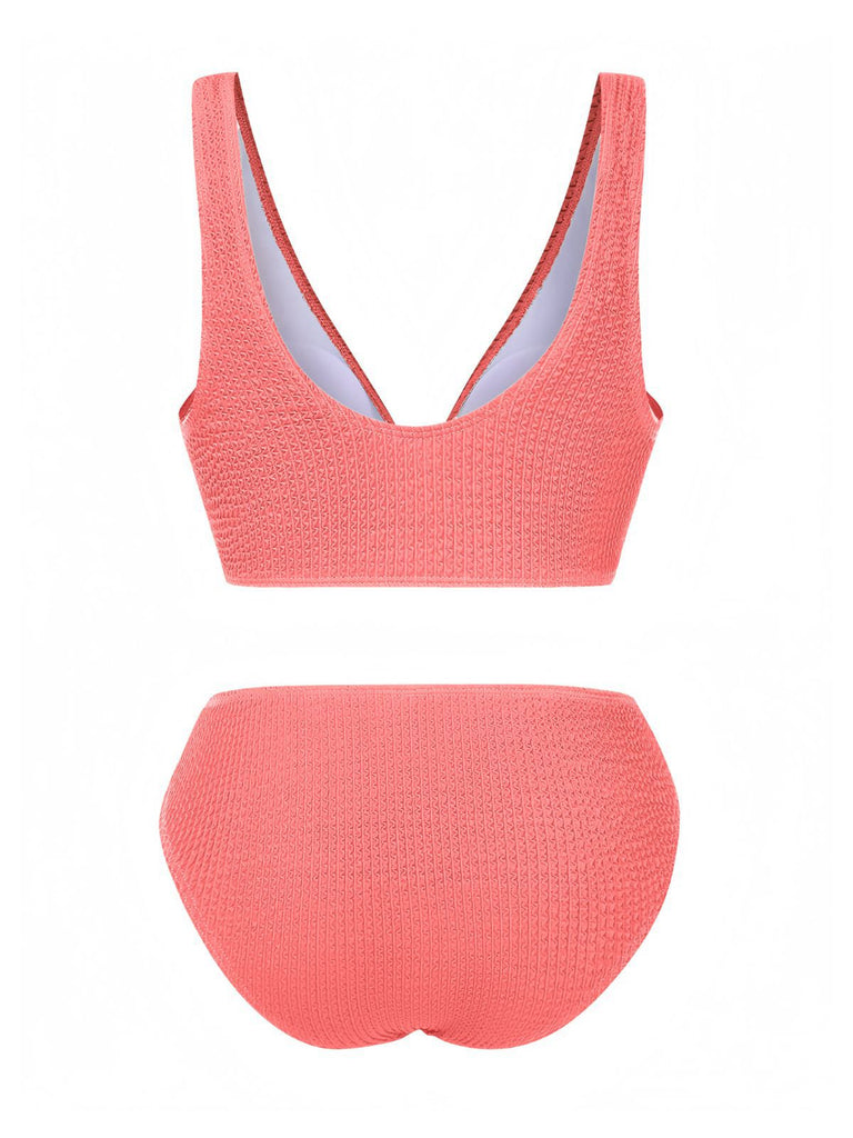 Maillot de bain en tissu texturé à nœud papillon uni des années 1940