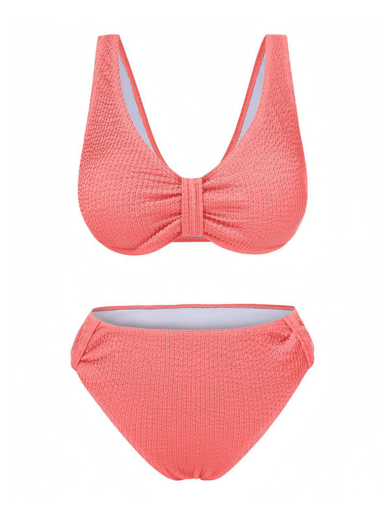 Maillot de bain en tissu texturé à nœud papillon uni des années 1940
