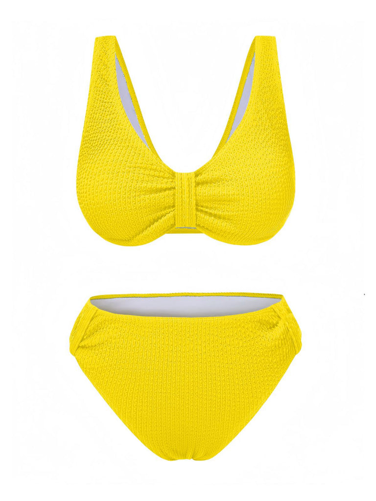 Maillot de bain en tissu texturé à nœud papillon uni des années 1940