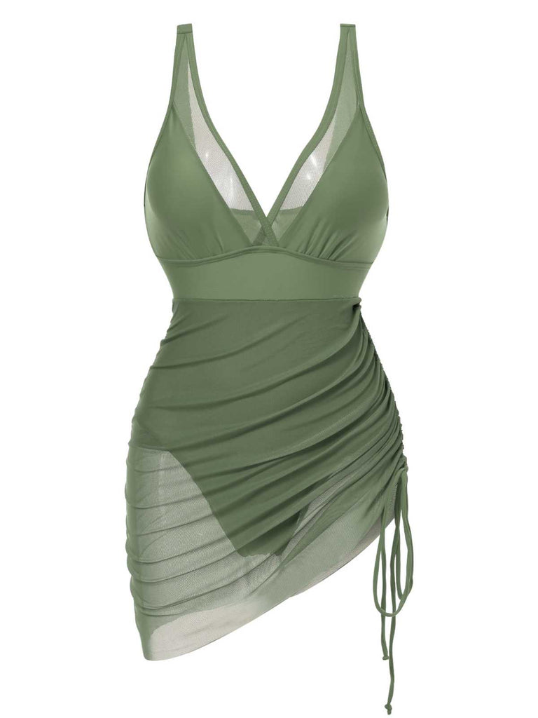 Maillot de bain une pièce transparent à cordon de serrage des années 1950
