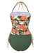 Maillot de bain dos nu à fleurs et cordon de serrage vert des années 1960