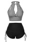 Maillot de bain à rayures creuses col rond des années 1950