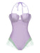 Maillot de bain bandeau sirène coquillage violet des années 1970