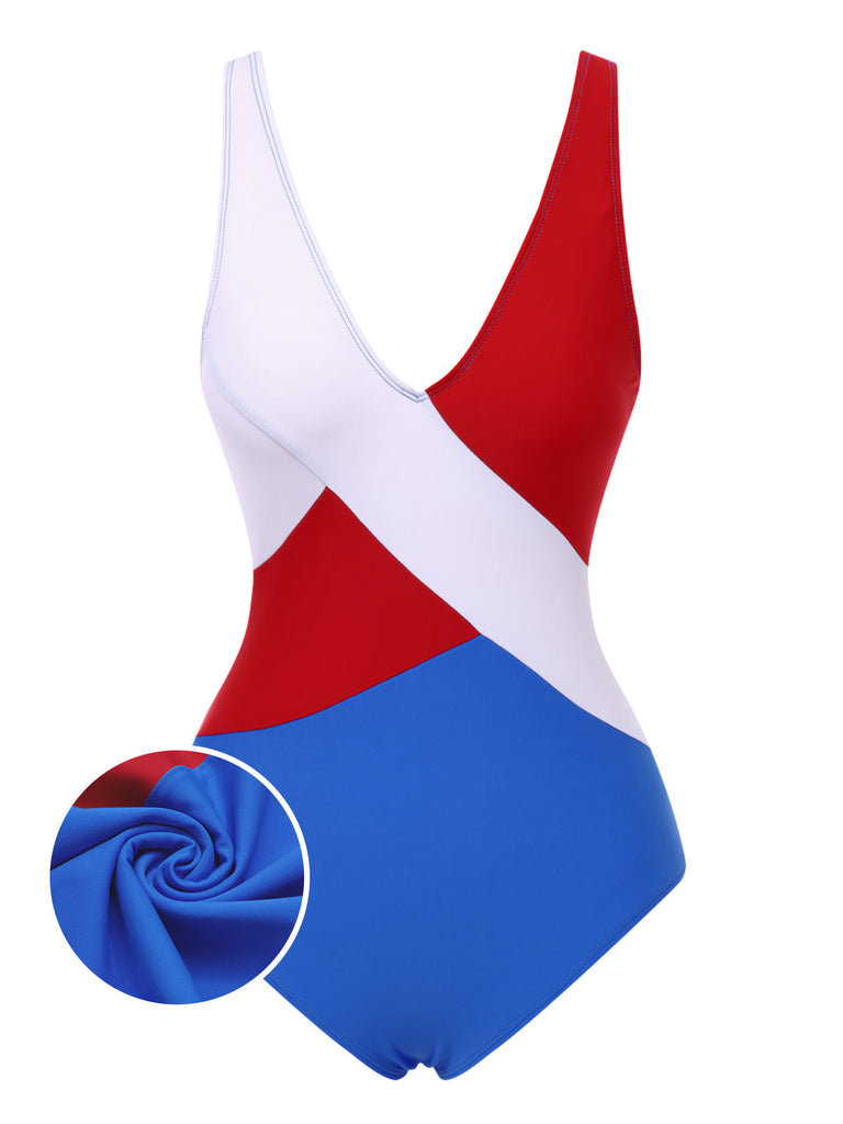 [Prévente] Maillot de bain une pièce colorblock bleu rouge blanc années 1970