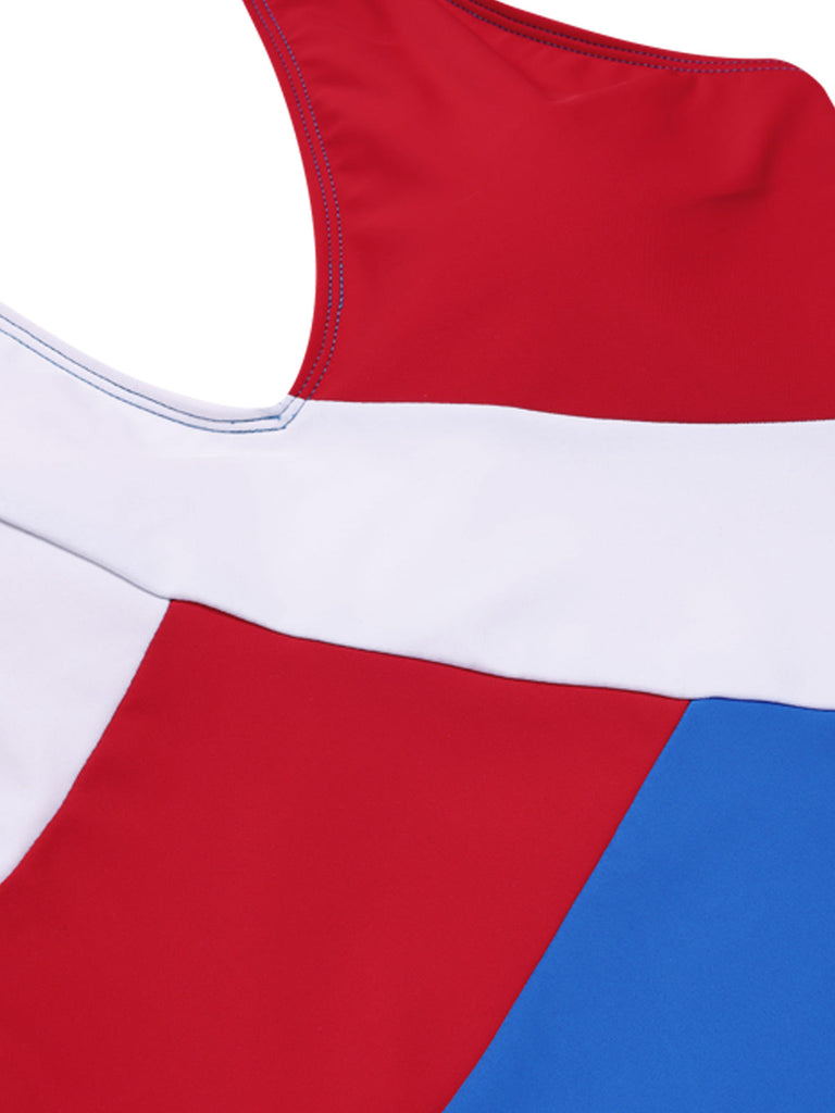 [Prévente] Maillot de bain une pièce colorblock bleu rouge blanc années 1970