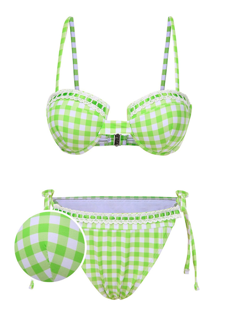 [Prévente] Ensemble bikini à carreaux vichy lacets à bretelles années 1960