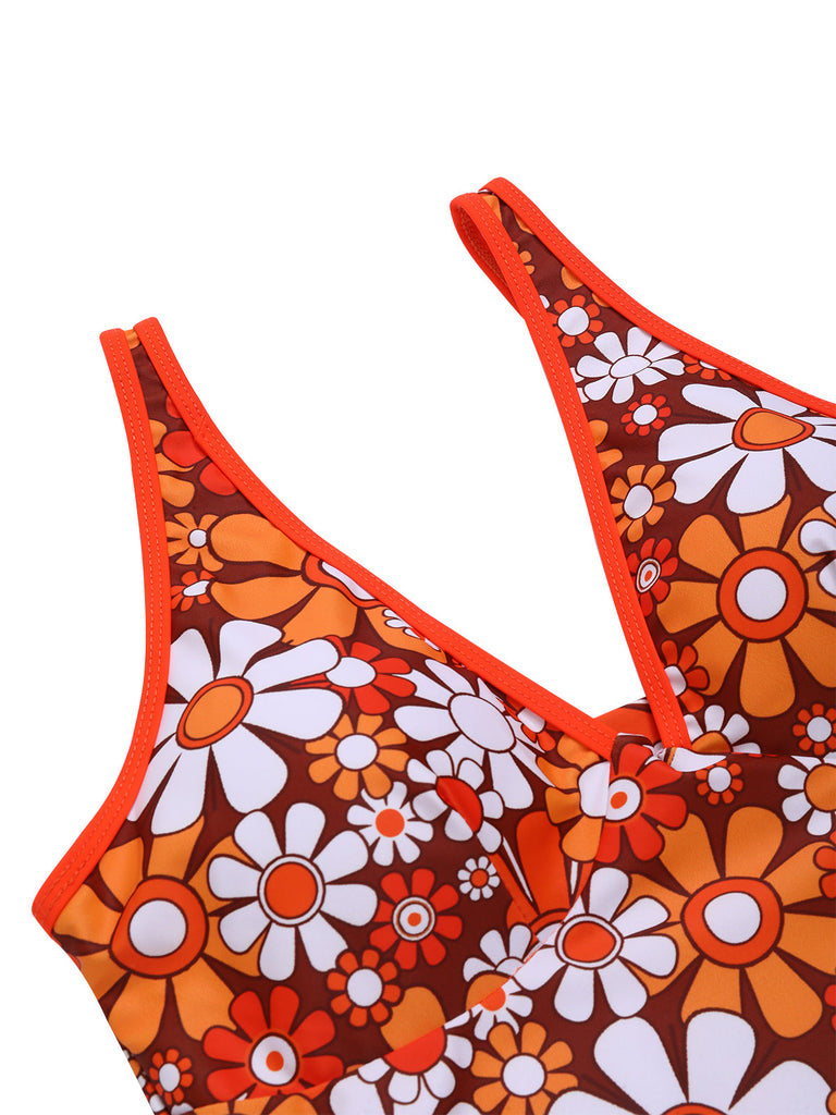 [Prévente] Maillot de bain une pièce marron à fleurie bohème années 1960