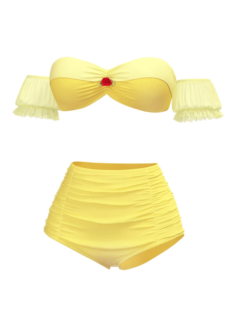 [Prévente] Ensemble bikini bouffant à fleurs Princesse Belle vert clair années 1970