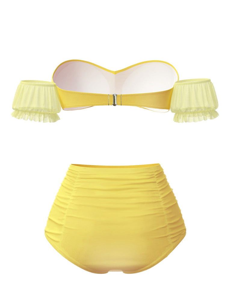 [Prévente] Ensemble bikini bouffant à fleurs Princesse Belle vert clair années 1970