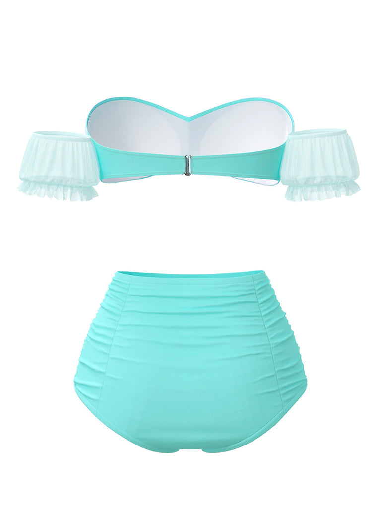 [Prévente] Ensemble bikini bouffant à fleurs Princesse Belle vert clair années 1970