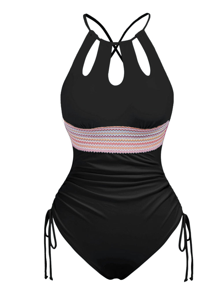 Maillot de bain col trou de serrure et liens croisés des années 1950